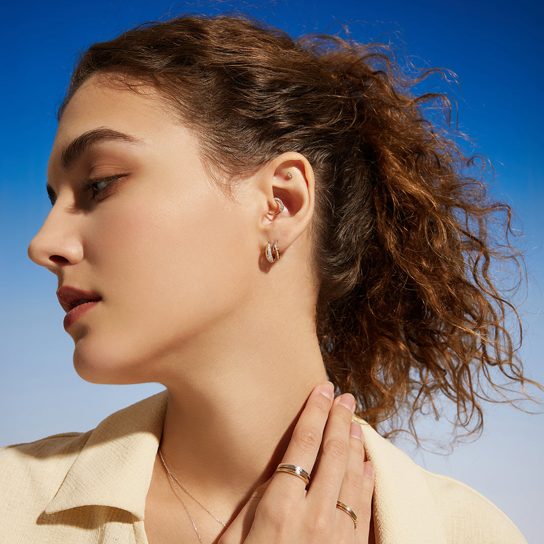 SANILIA | Two-Tone Bezel Pear LGD Stud Earring