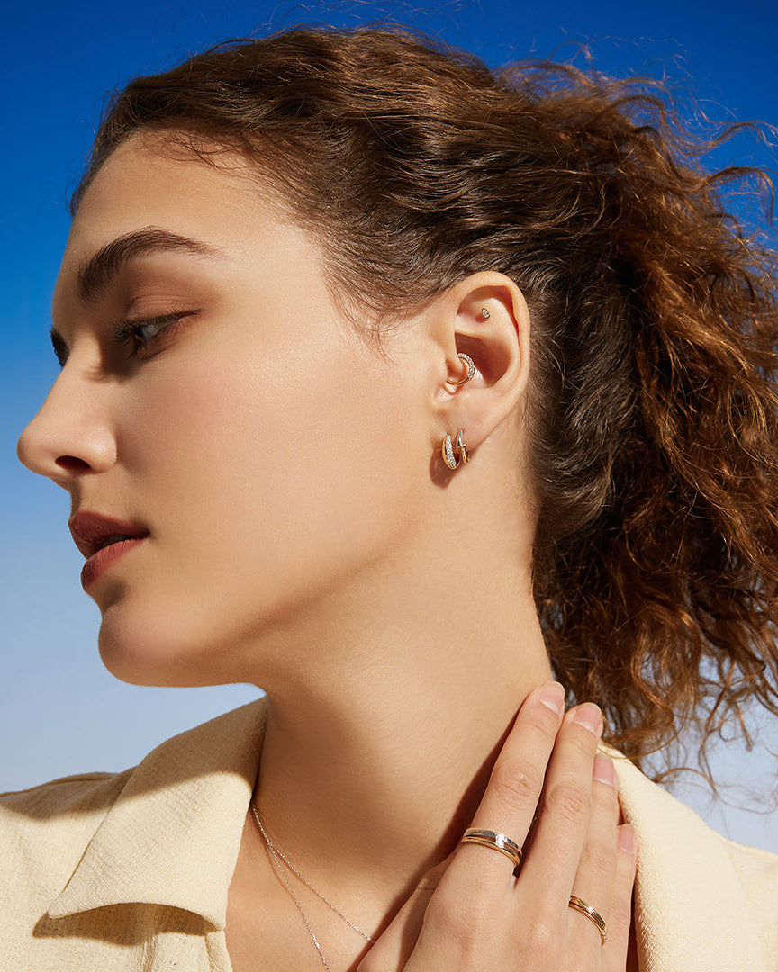 SANILIA | Two-Tone Bezel Pear Lab Grown Diamond Stud Earring