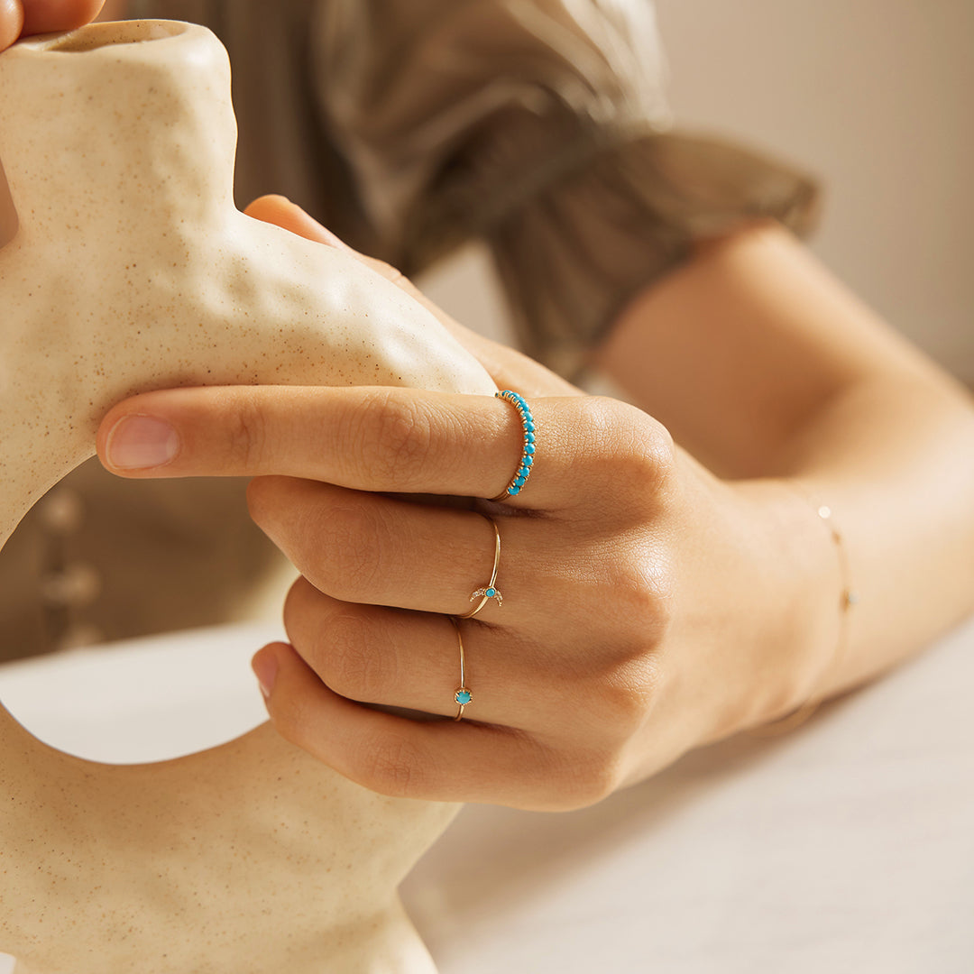 NORA | Turquoise & White Sapphire Crescent Moon Ring