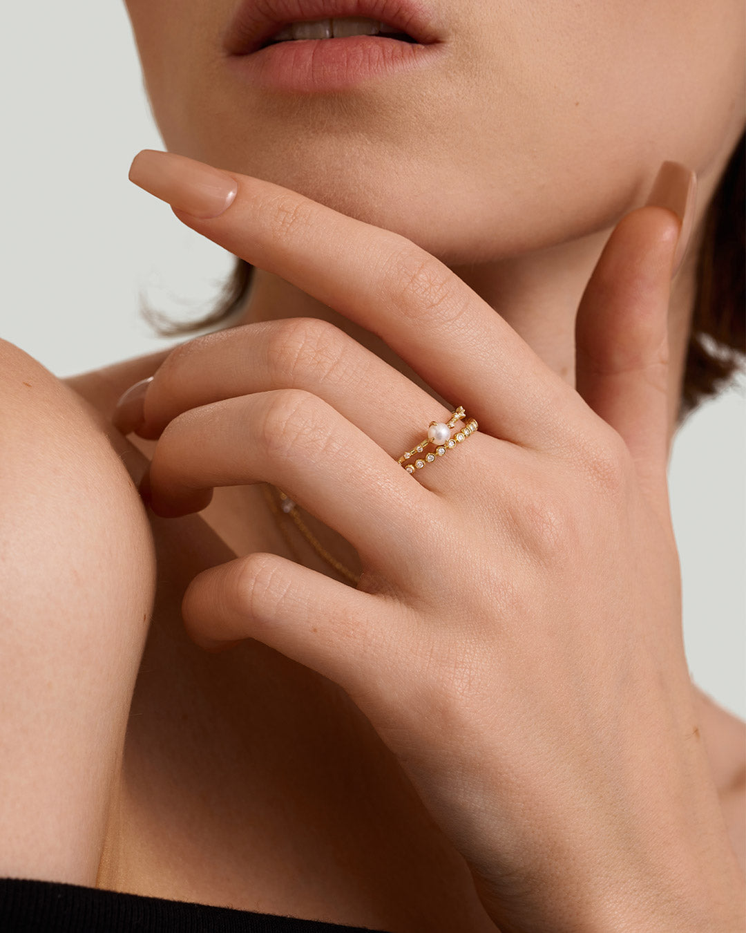 Pearl and Lab Grown Diamond Ring