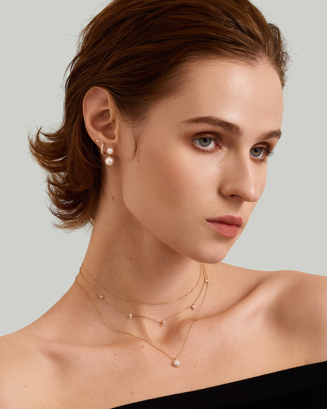 Double Pearl Drop Single Stud Earring