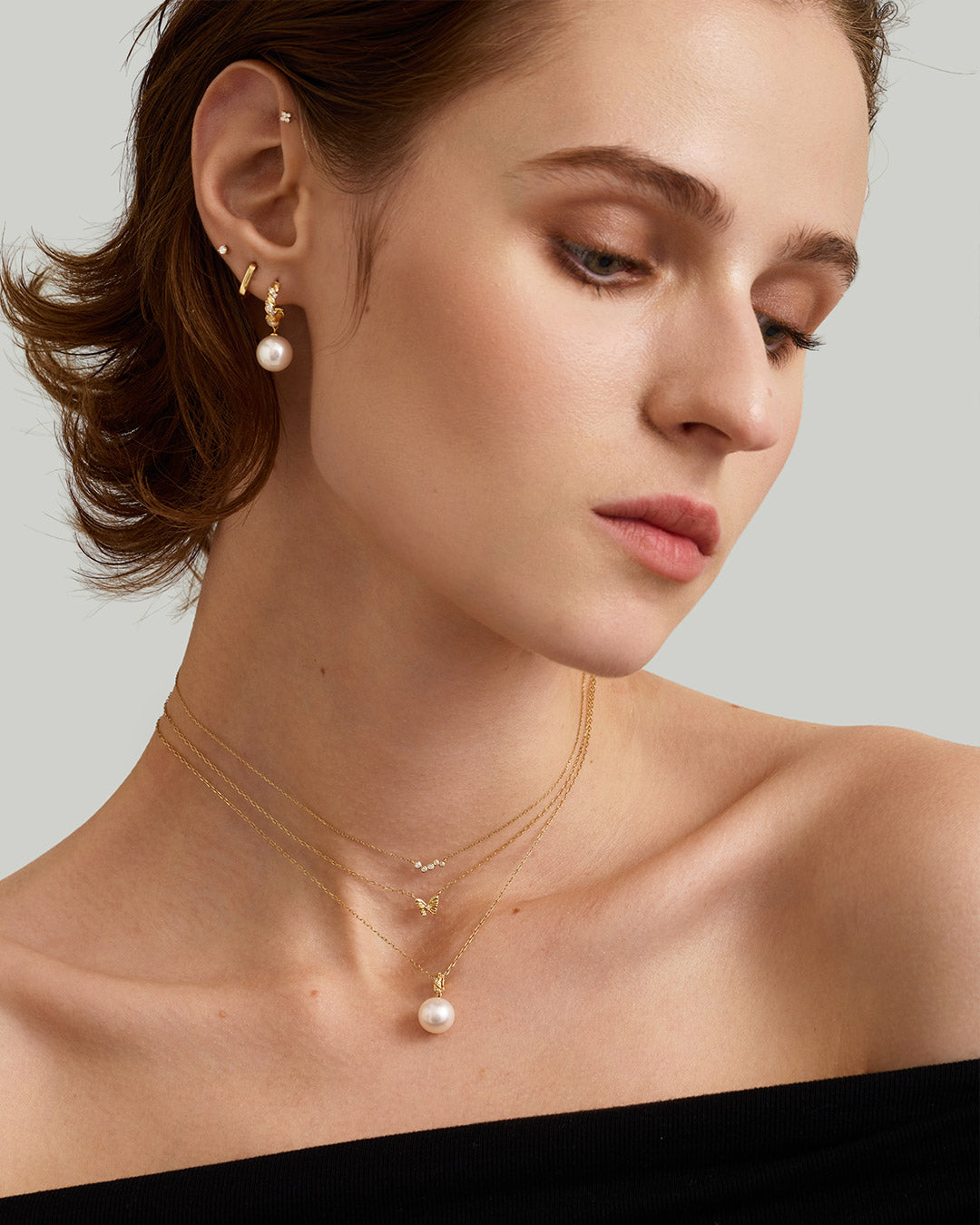 Pearl and Lab Grown Diamond Dangling Single Stud Earring
