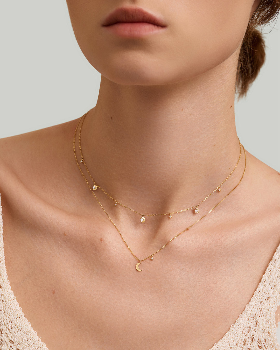 Bezel Half Moon Lab Grown Diamond Necklace