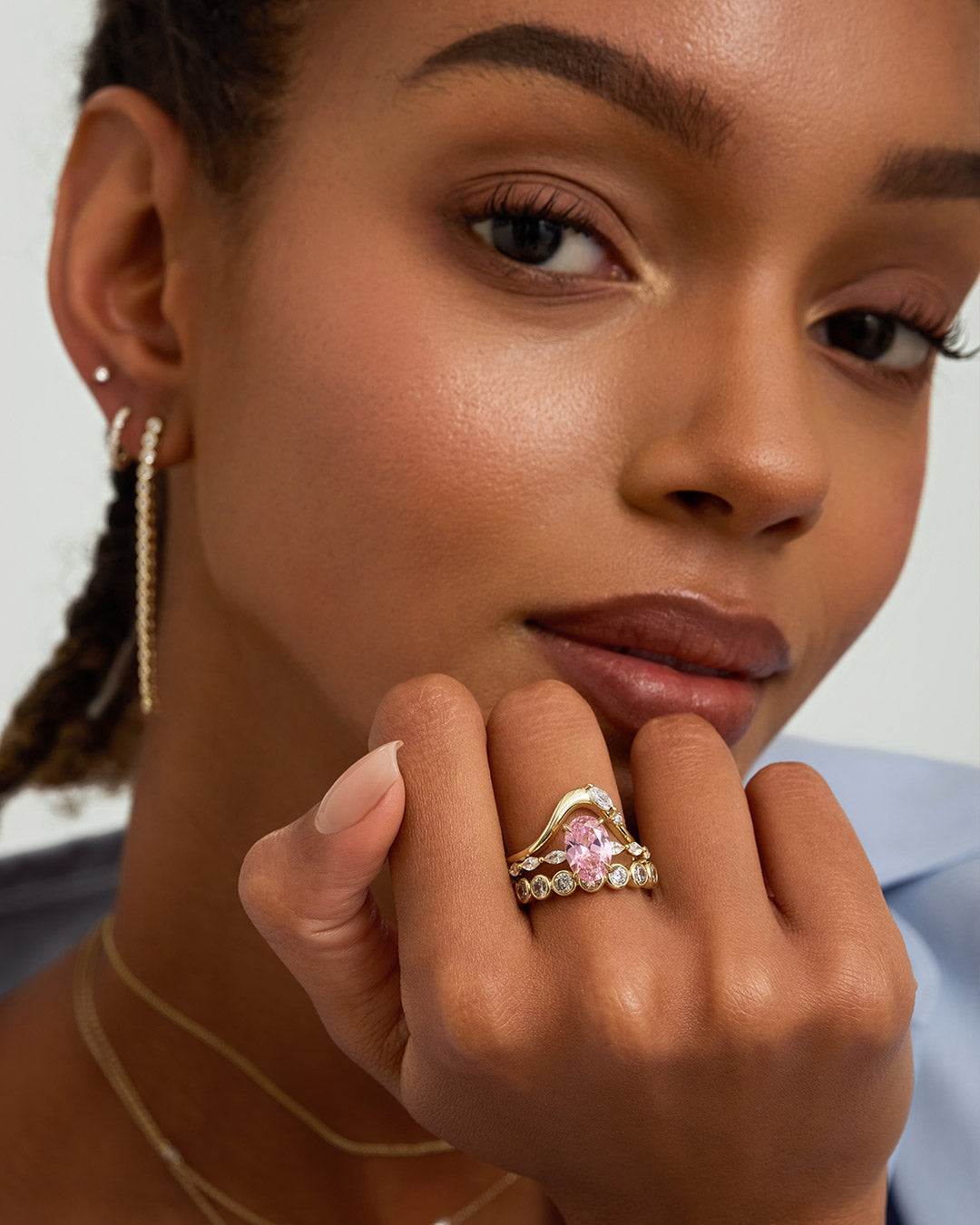 Pink Padparadscha & Marquise Lab Grown Diamond Ring