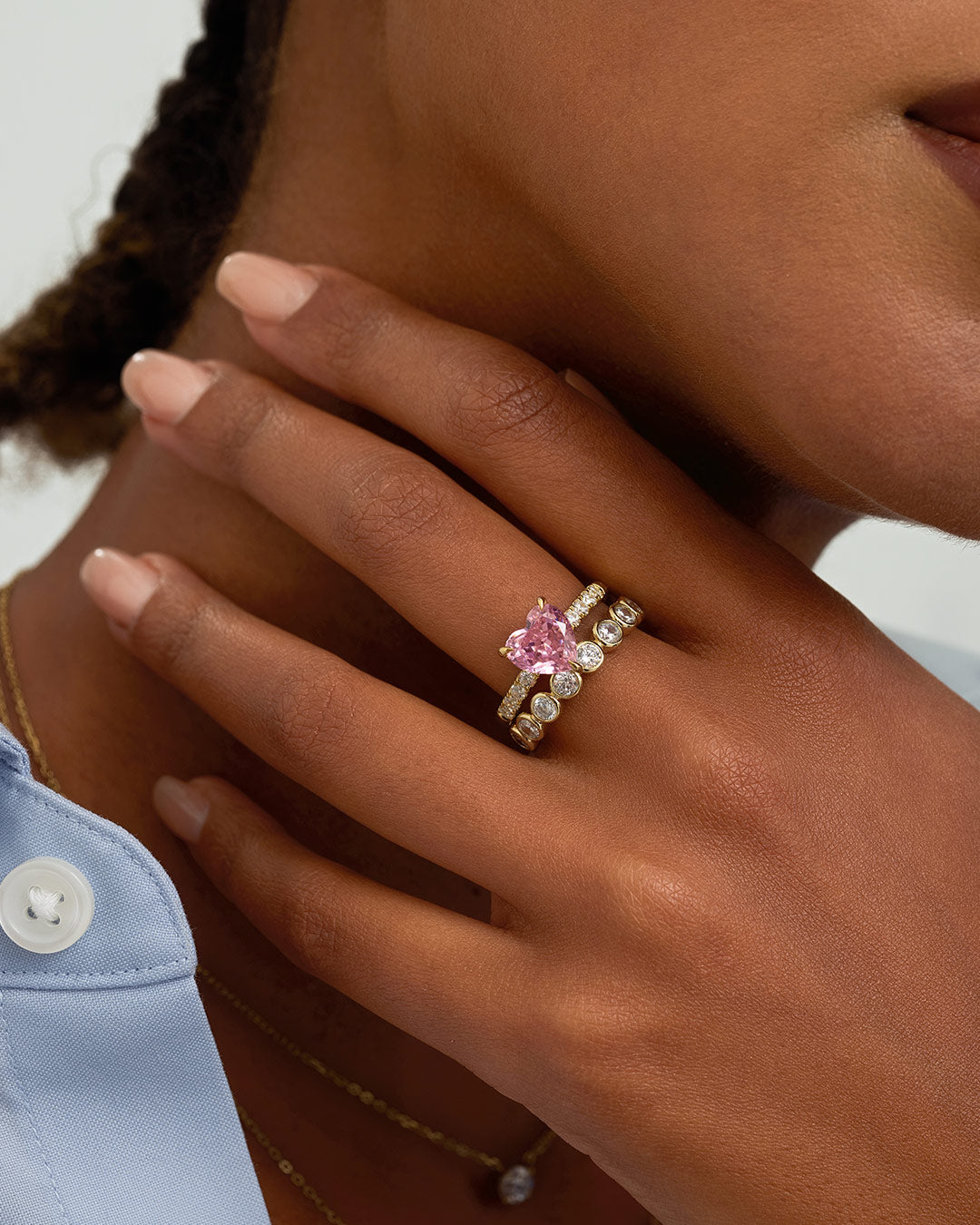 Pink Padparadscha & Marquise Lab Grown Diamond Ring