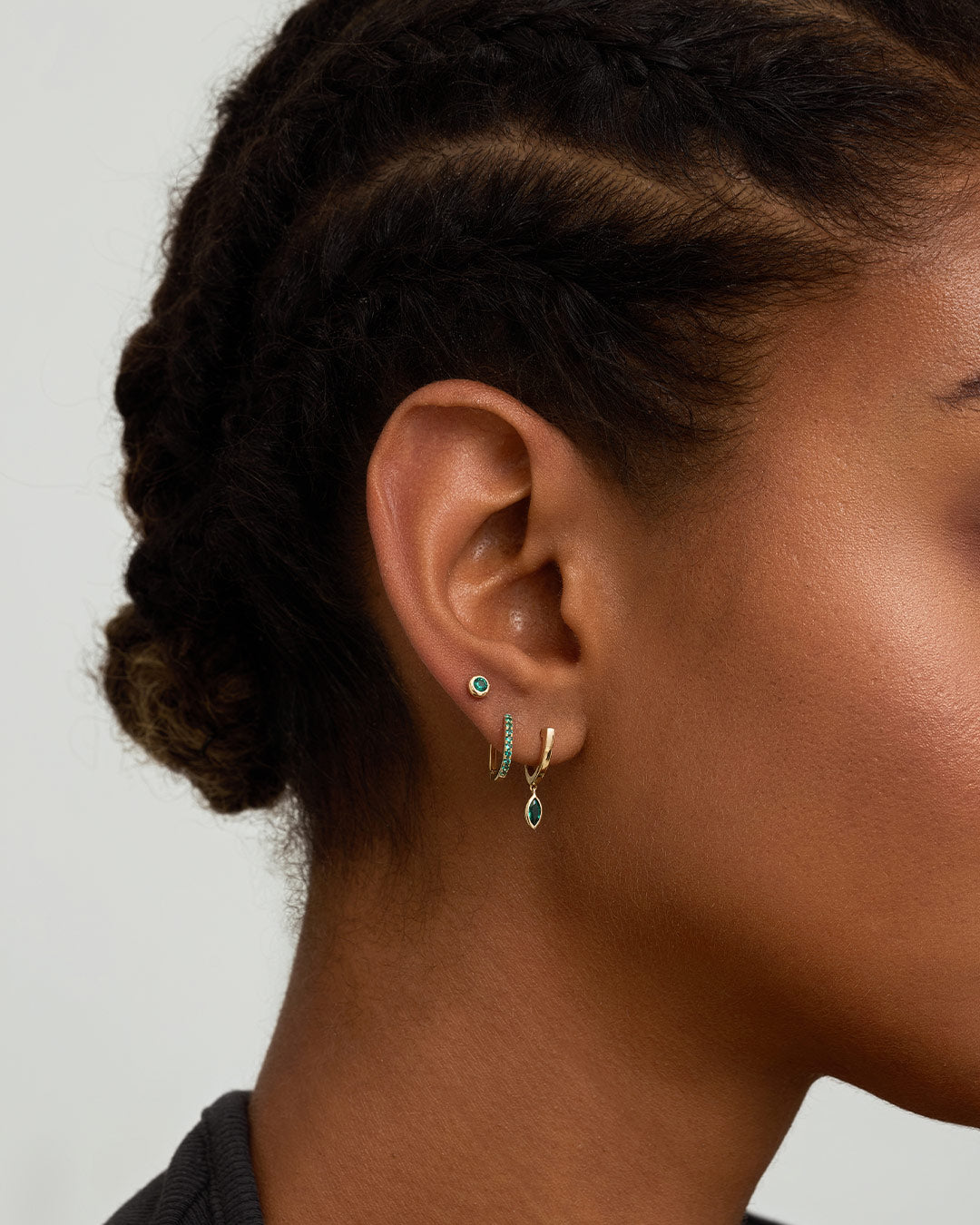 Lab Grown Emerald Threadless Flatback Earring