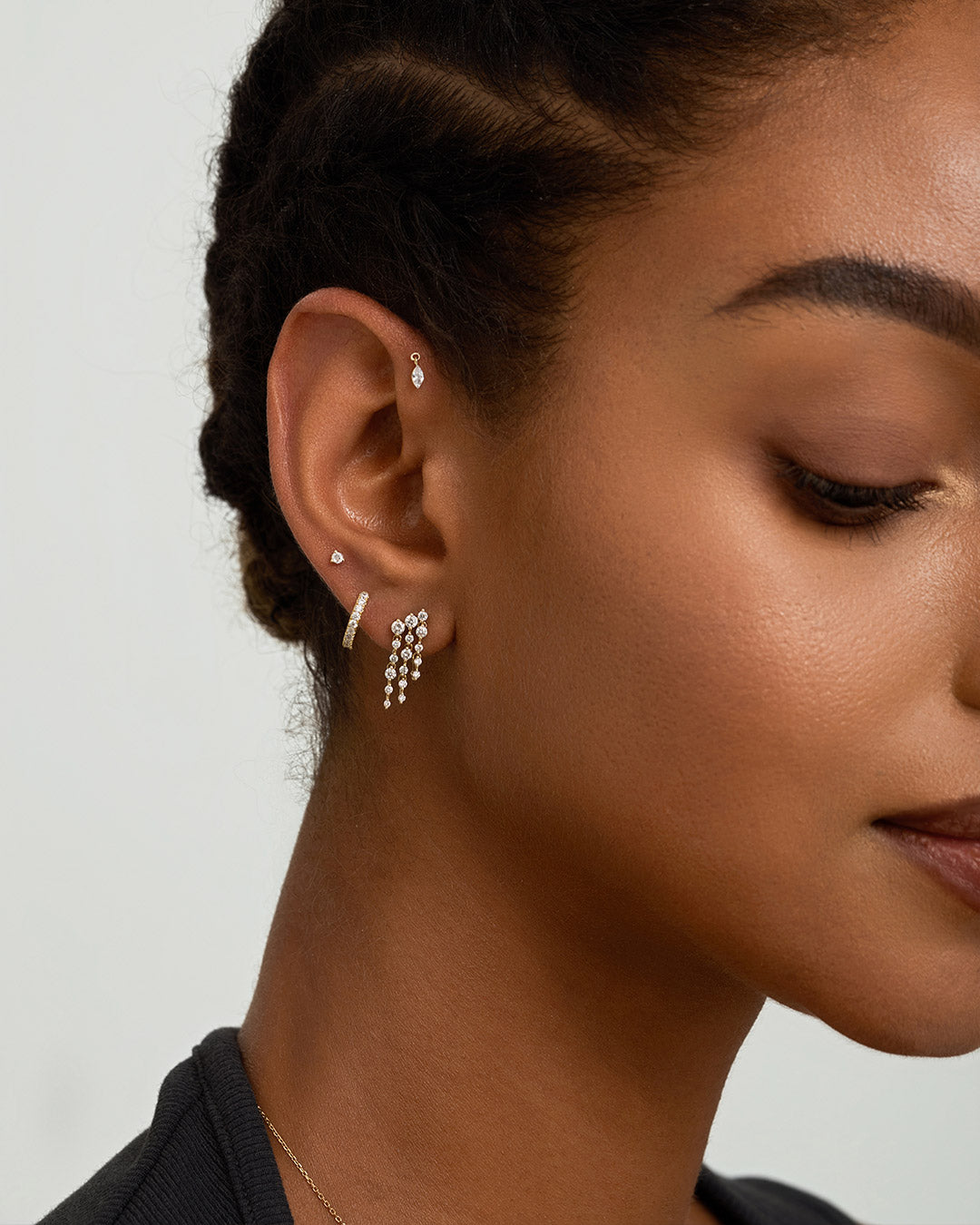 3-Row Dangling Lab Grown Diamonds Threaded Flatback