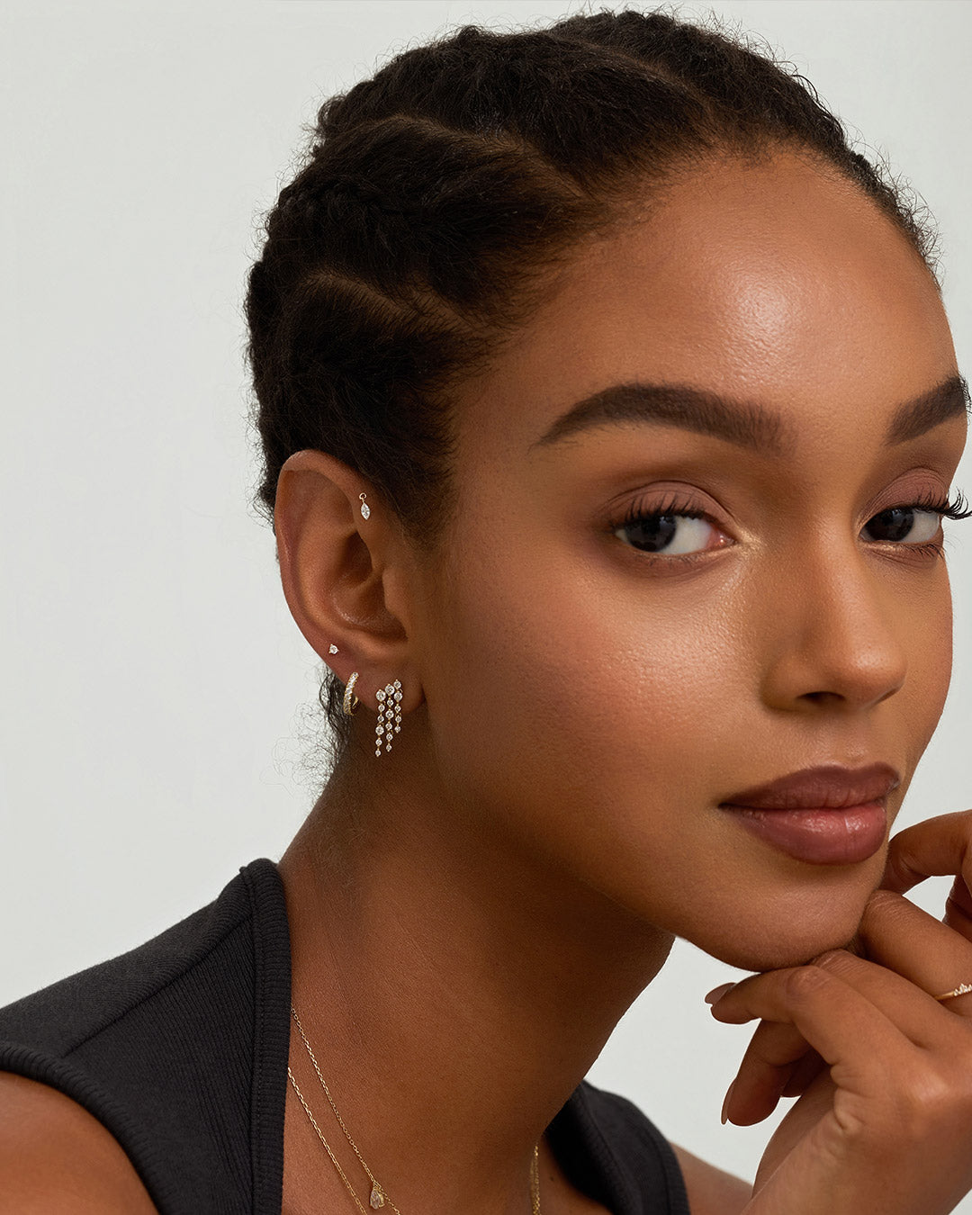 3-Row Dangling Lab Grown Diamonds Threaded Flatback