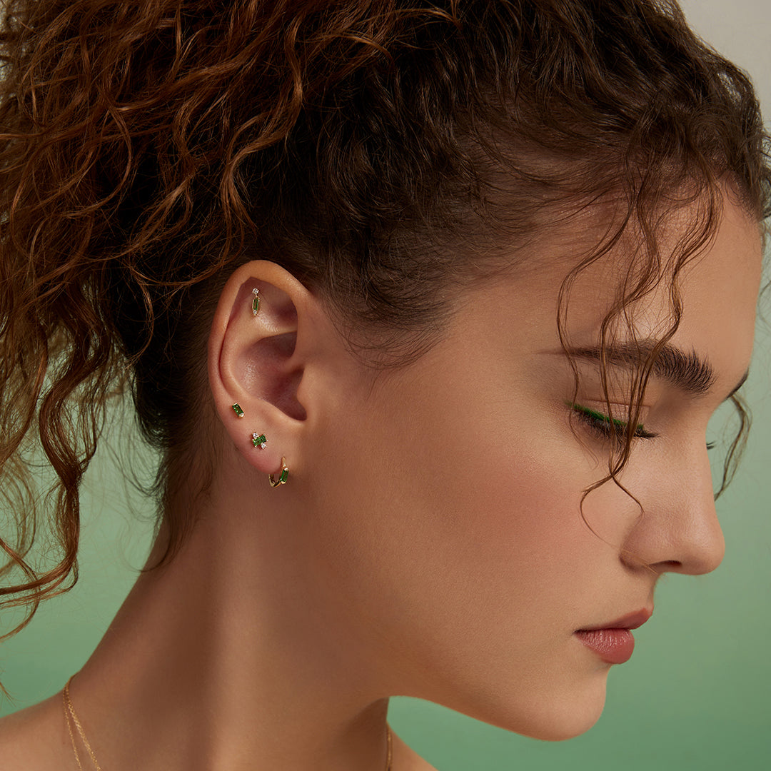 VESPER | Tsavorite and Lab Grown Diamond Threadless Flatback Earring