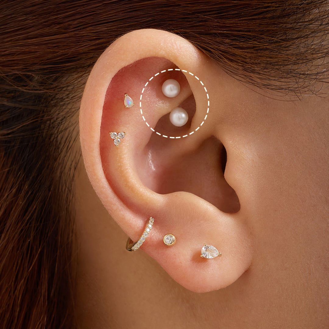 14k solid gold Pearl Barbell Ring earring