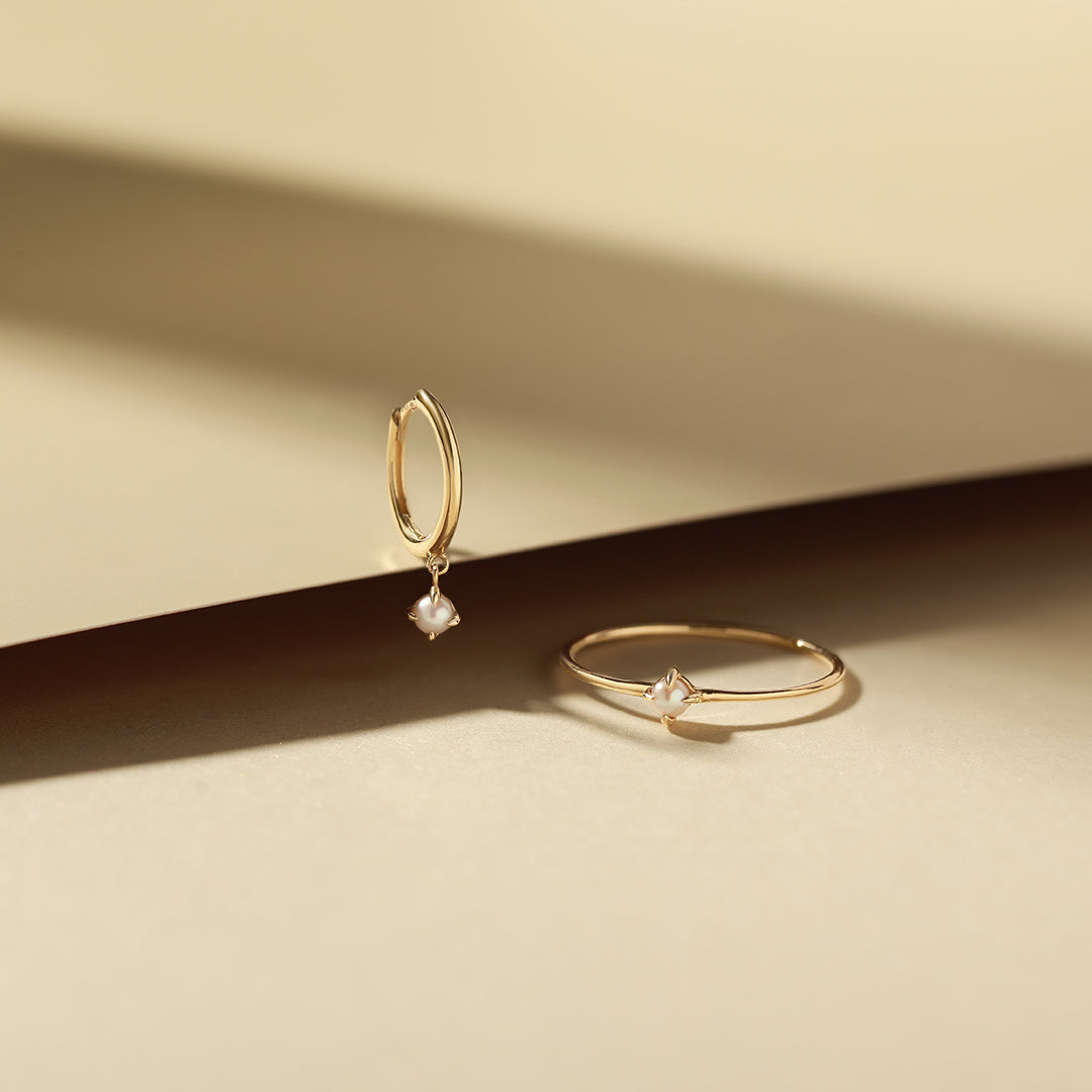 HELENA | Single White Pearl Dangle Huggie Hoop