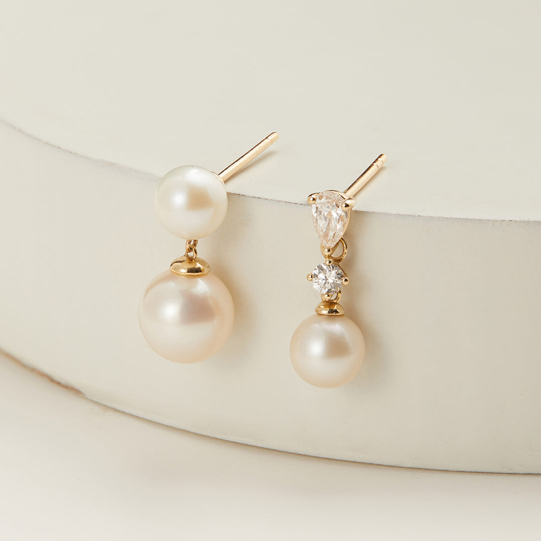 aurelie gi 14k Pearl and Lab Grown Diamond Dangling Single Stud Earring