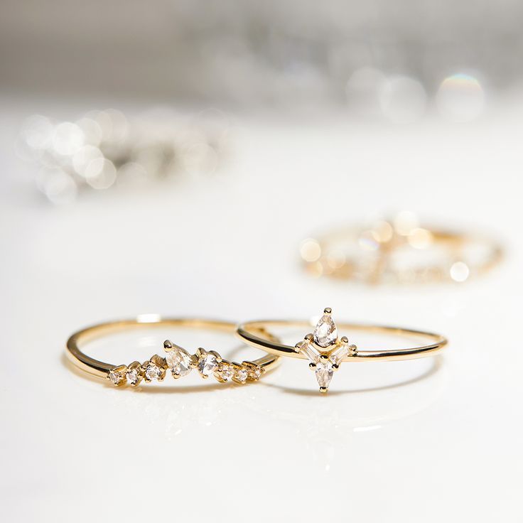 Dreamy cluster ring featuring baguette and pear-shaped white sapphires, perfect for everyday sparkle