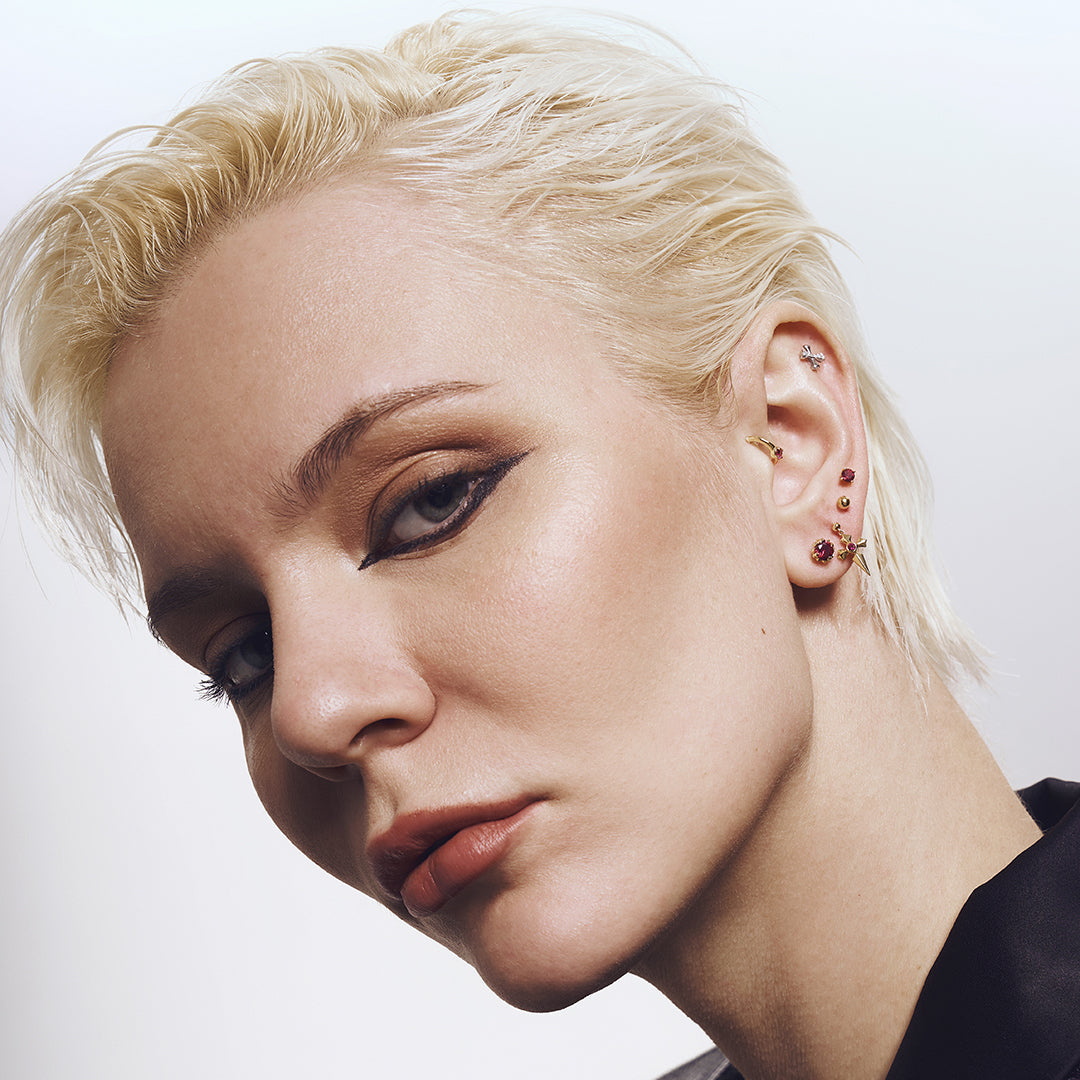DOJA | Lab Grown Diamond & Ruby Dangle Cross Threadless Flatback Earring