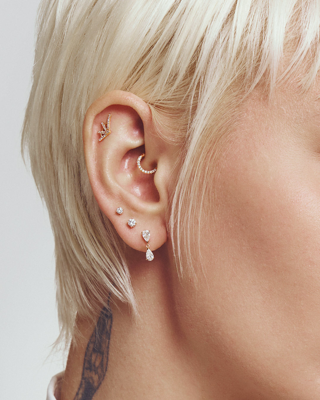 HERMIONE | Double Pear Lab Grown Diamond Threadless Flatback Earring