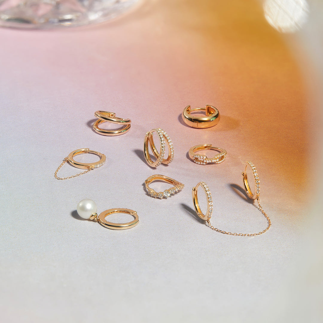 14k gold Lab Grown Diamond Double Row Huggie Hoop