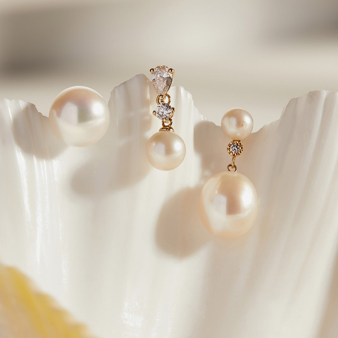 aurelie gi 14k Pearl and Lab Grown Diamond Dangling Single Stud Earring