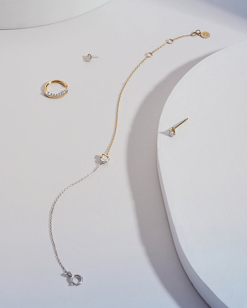 SANILIA | Two-Tone Bezel Pear Lab Grown Diamond Stud Earring