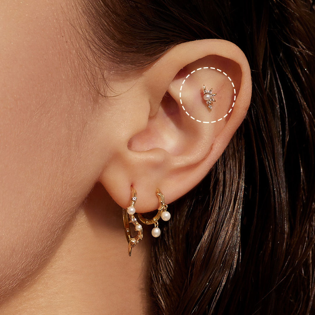 Pearl and White Sapphire Stud Earrings