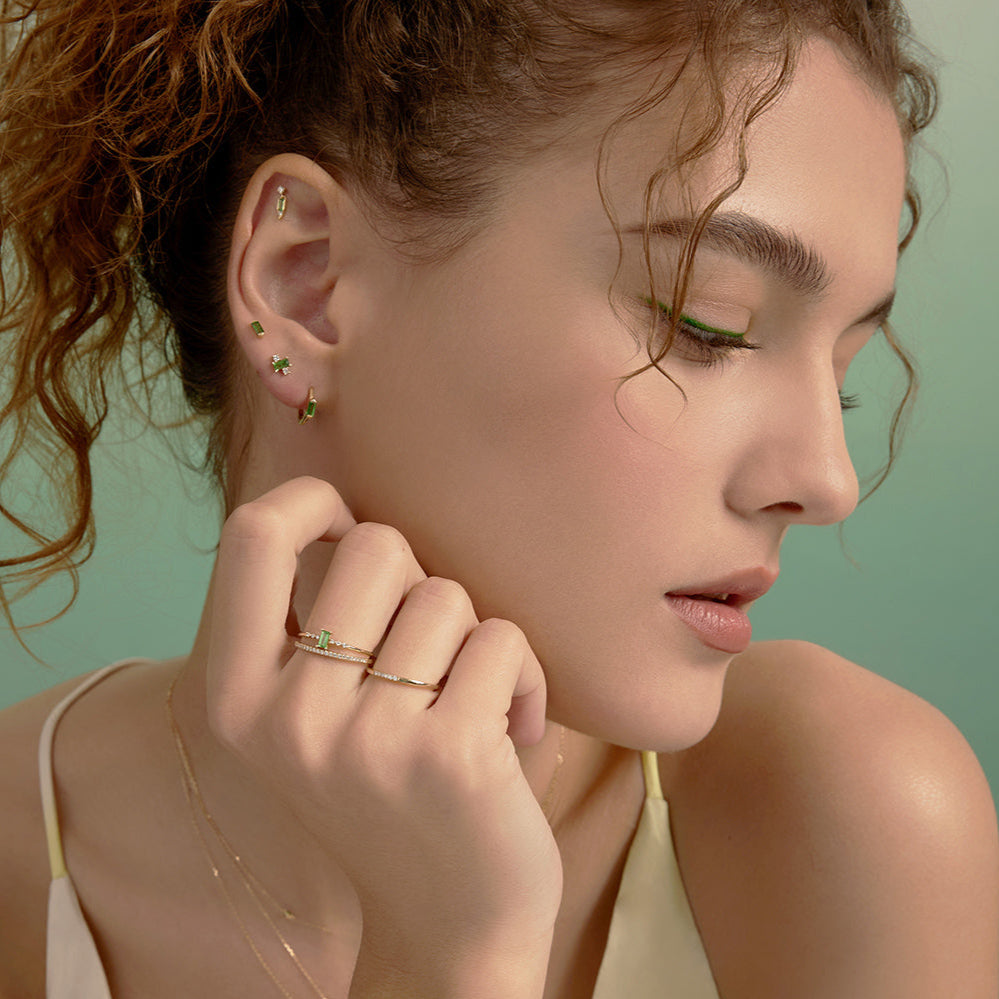 Tsavorite and Lab-Grown Diamond Ring