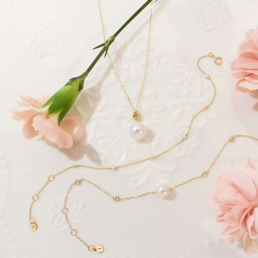 aurelie gi 14k gold Pearl and Lab Grown Diamond Station Bracelet