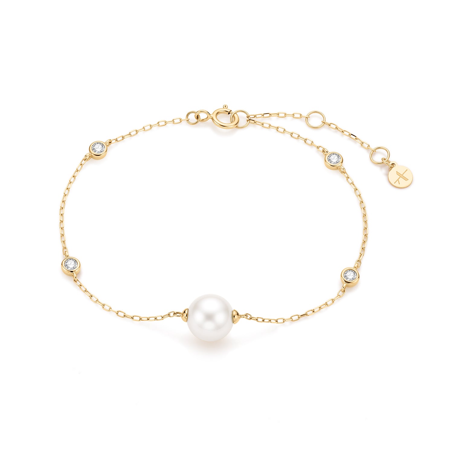 aurelie gi 14k gold Pearl and Lab Grown Diamond Station Bracelet