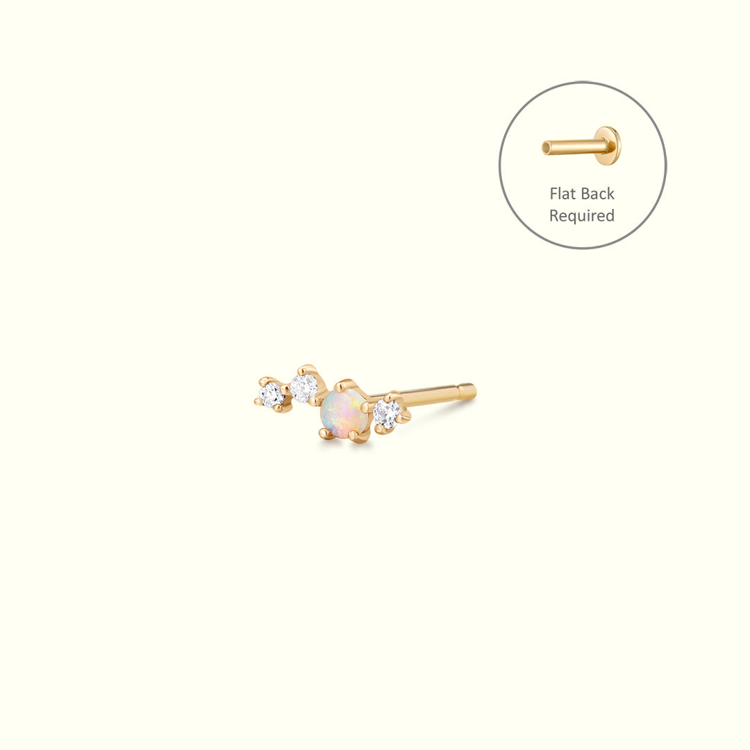 Aurelie Gi 14k gold Single Opal And Diamond Threadless Flat back Earring