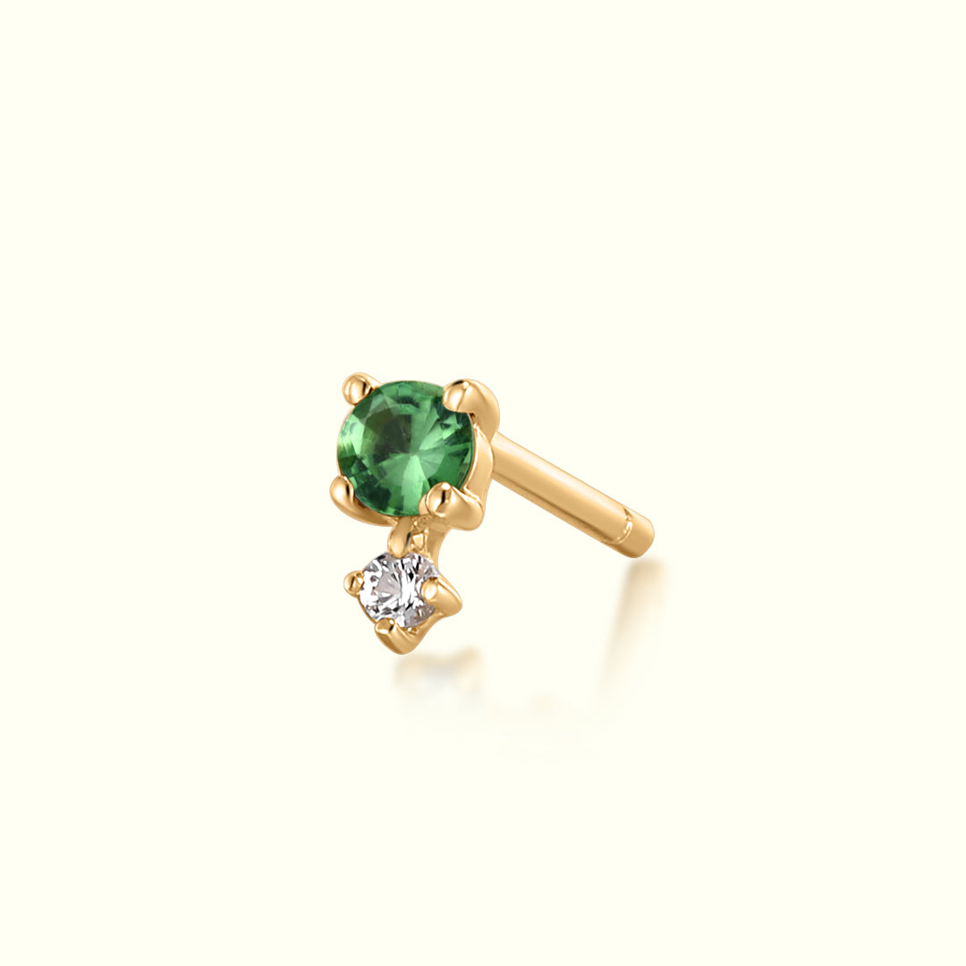 May Birthstone | Green Tsavorite and White Sapphire Stud Earring