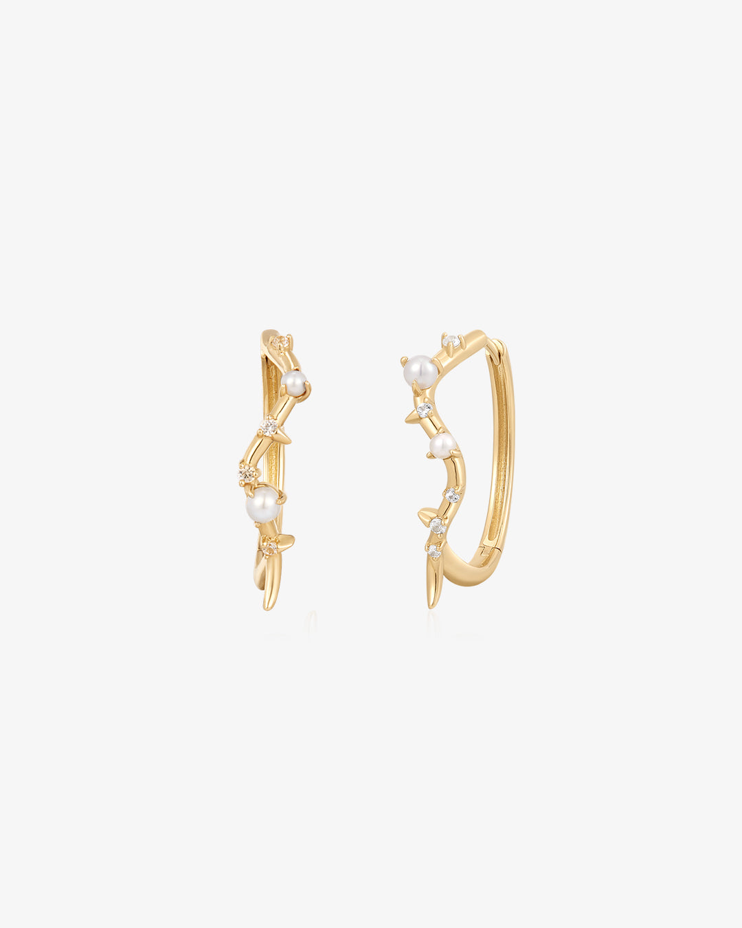 LANA | Pearl and White Sapphire Curved Huggie Hoops