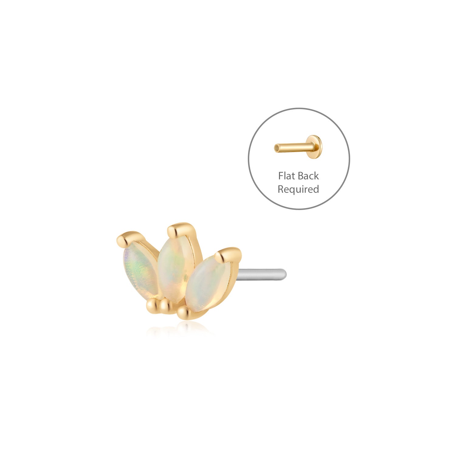 Aurelie Gi 14k gold Triple Opal Threadless Flatback Earring