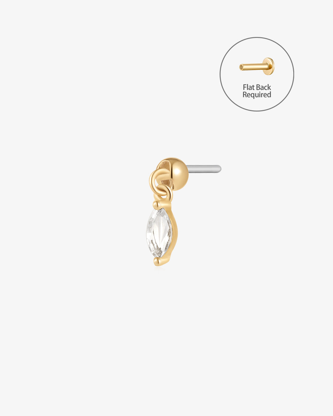 SASHA | White Sapphire Drop Threadless Flatback Earring