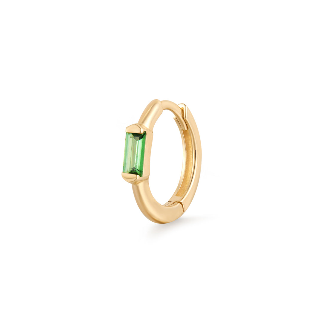 WILLOW | Single Tsavorite Baguette Huggie Hoop
