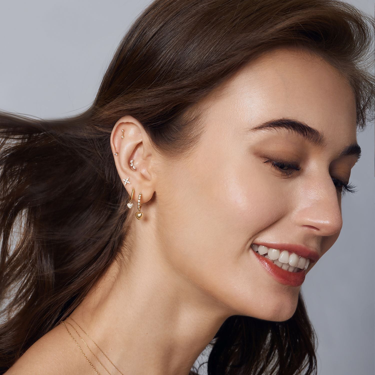 ECHO | Dangle Double Lab Grown Diamond Threadless Flatback Earring