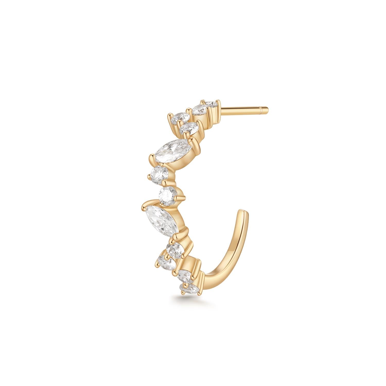 14k gold Marquise and Round Lab Grown Diamond Single Huggie