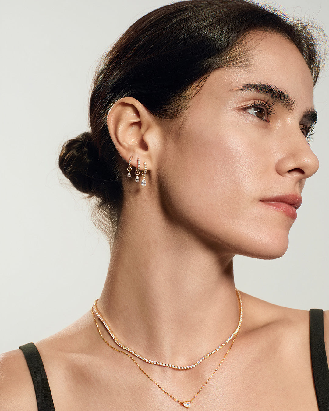 Pear Lab Grown Diamond Drop Pavé Single Huggie Hoop wron on ear