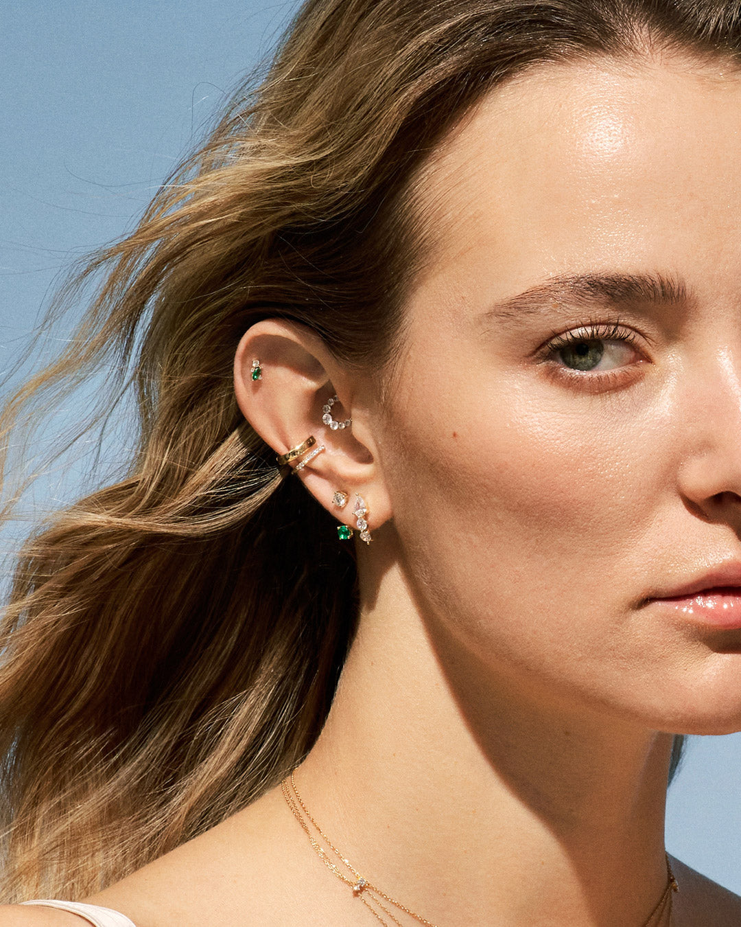 Lab Grown Emerald & Diamond Ear Jackets