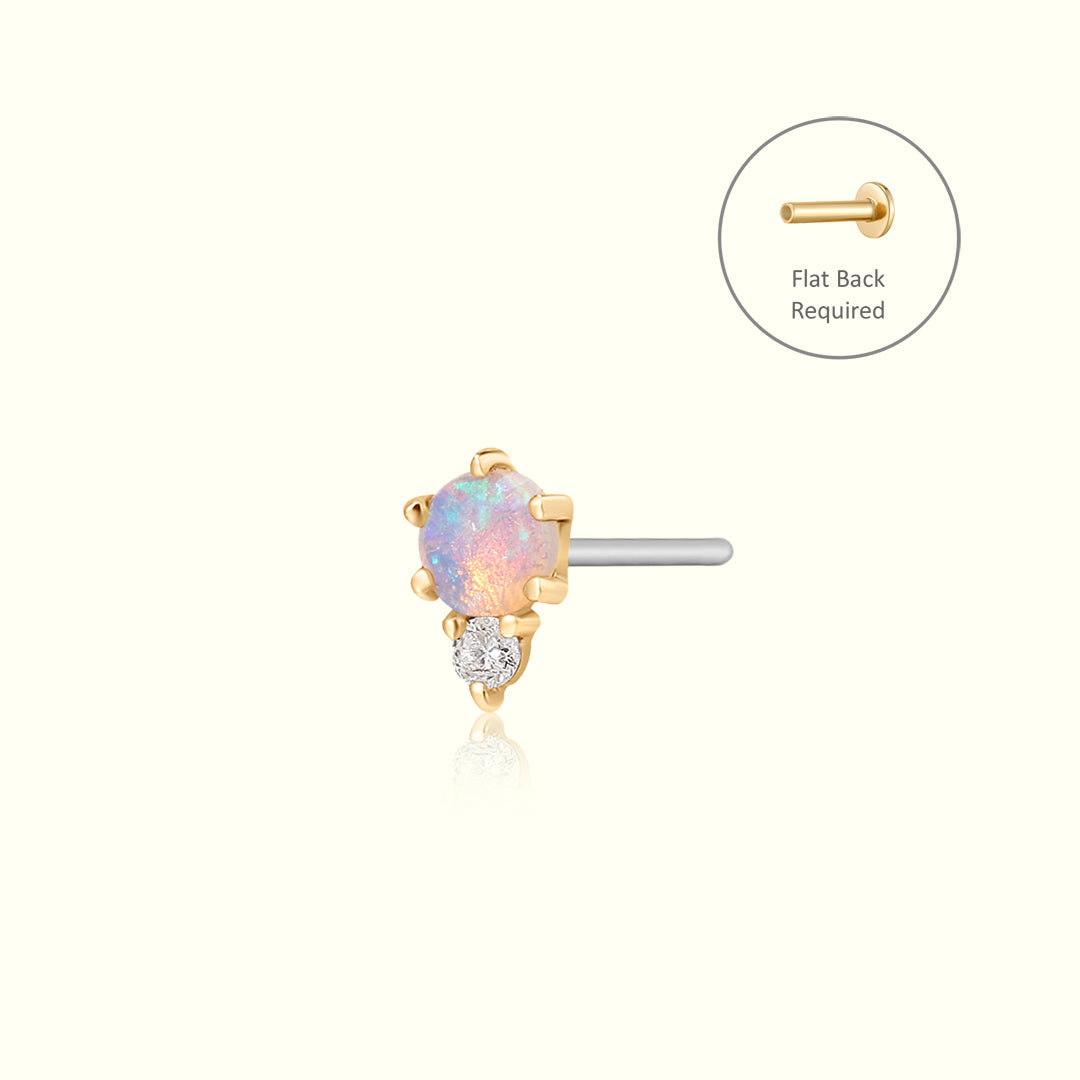 ZENA | Single Opal And Diamond Threadless Flatback Earring