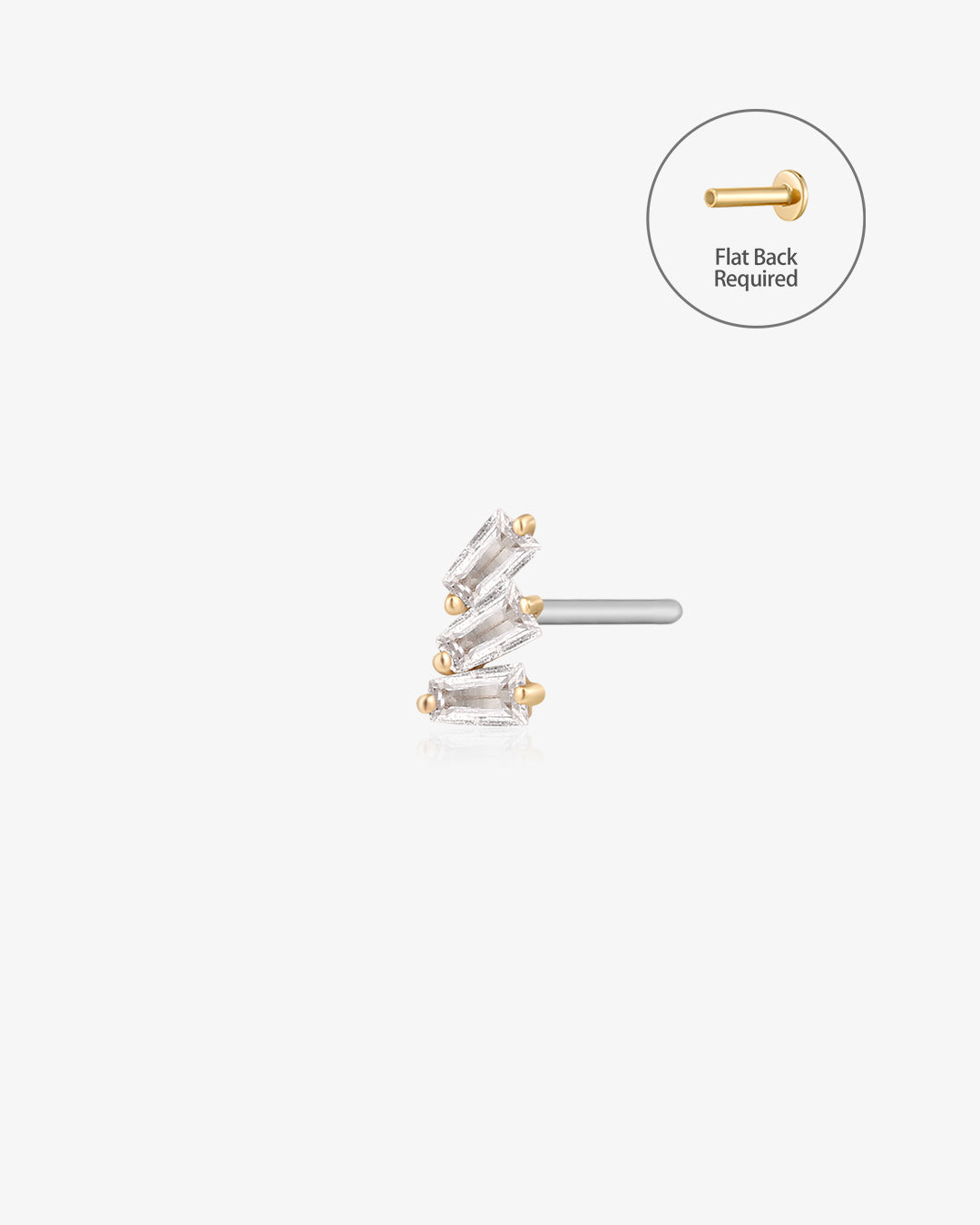 MONA | Baguette Trio White Sapphire Threadless Flatback Earring