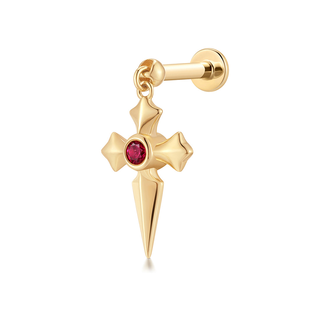 DOJA | Lab Grown Diamond & Ruby Dangle Cross Threaded Flatback