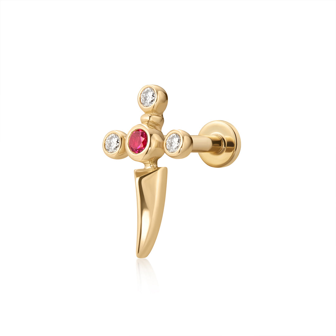 PHINEAS | Lab Grown Diamond & Ruby Dagger Threaded Flatback