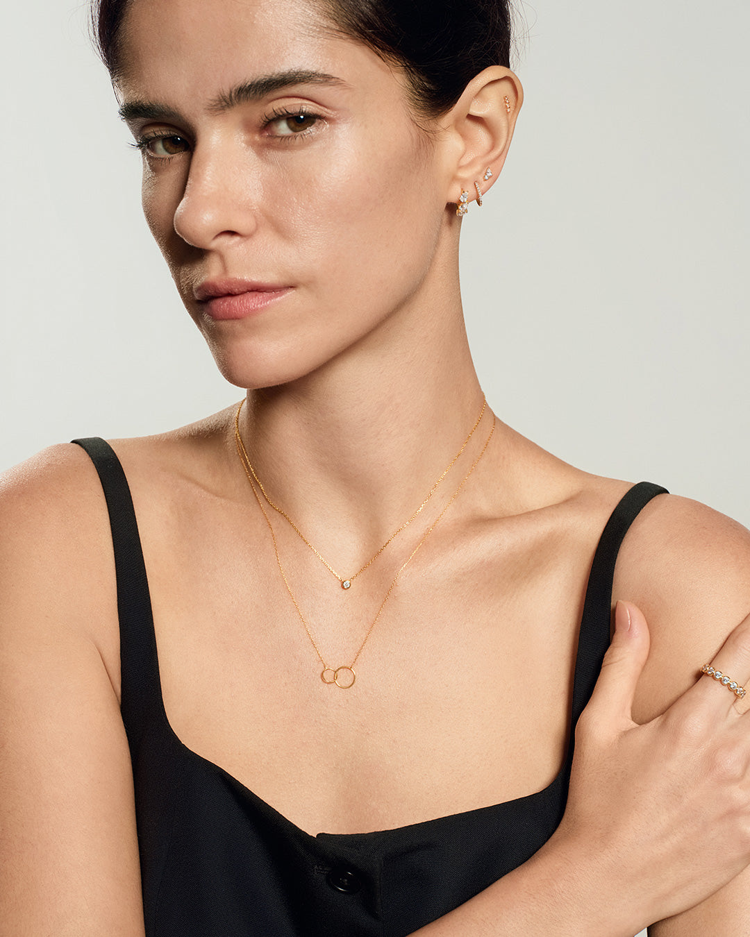 Interlinked Circles Necklace worn around neck