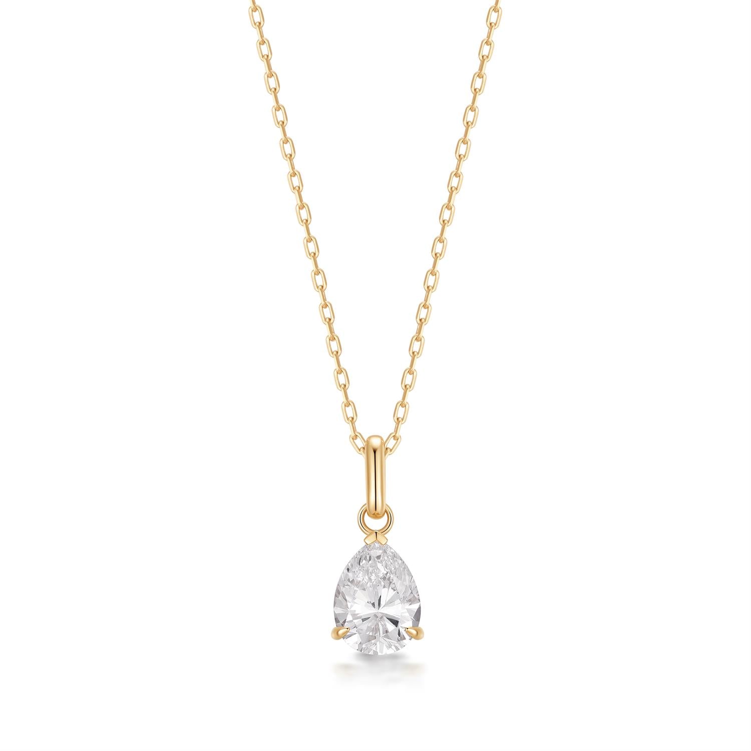 Elegant 14K gold necklace with pear-shaped lab-grown diamond, designed for modern minimalists