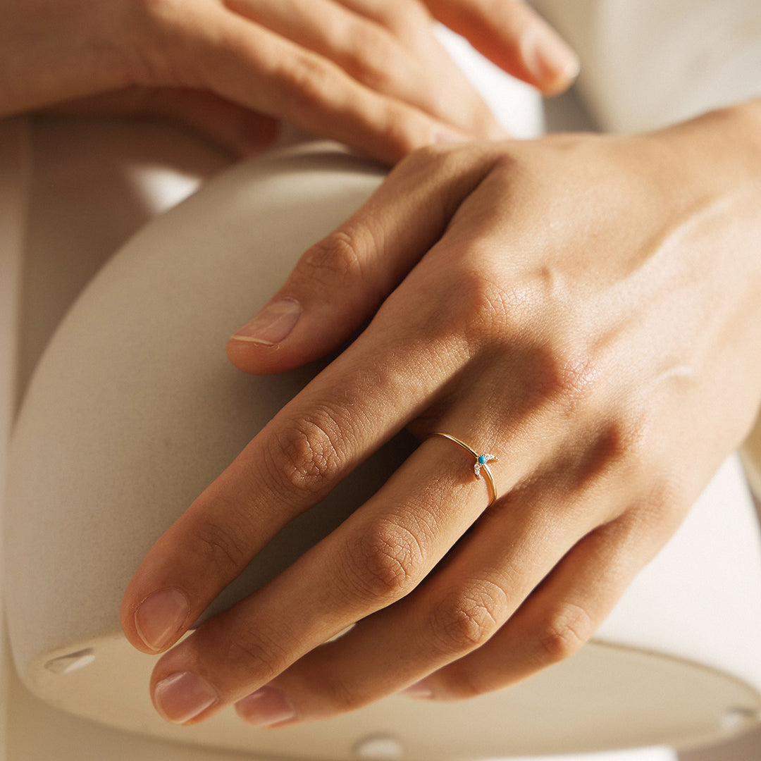 NORA | Turquoise & White Sapphire Crescent Moon Ring