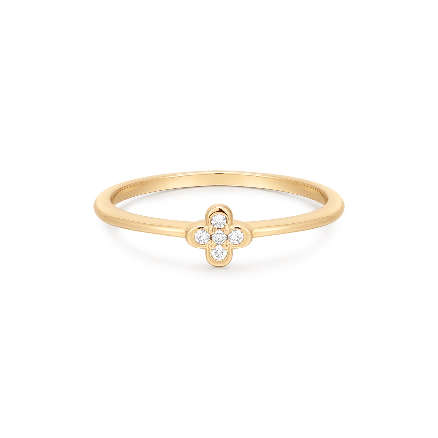 Four-leaf clover ring with lab-grown diamonds set in 14K gold, symbolizing luck and love