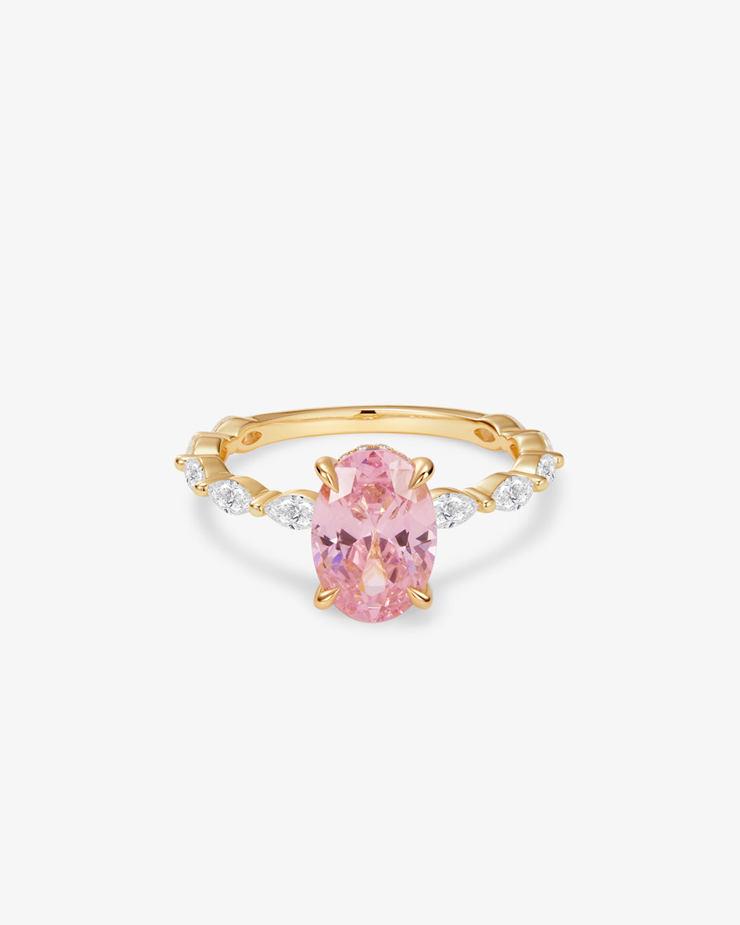 Pink Padparadscha & Marquise Lab Grown Diamond Ring #7