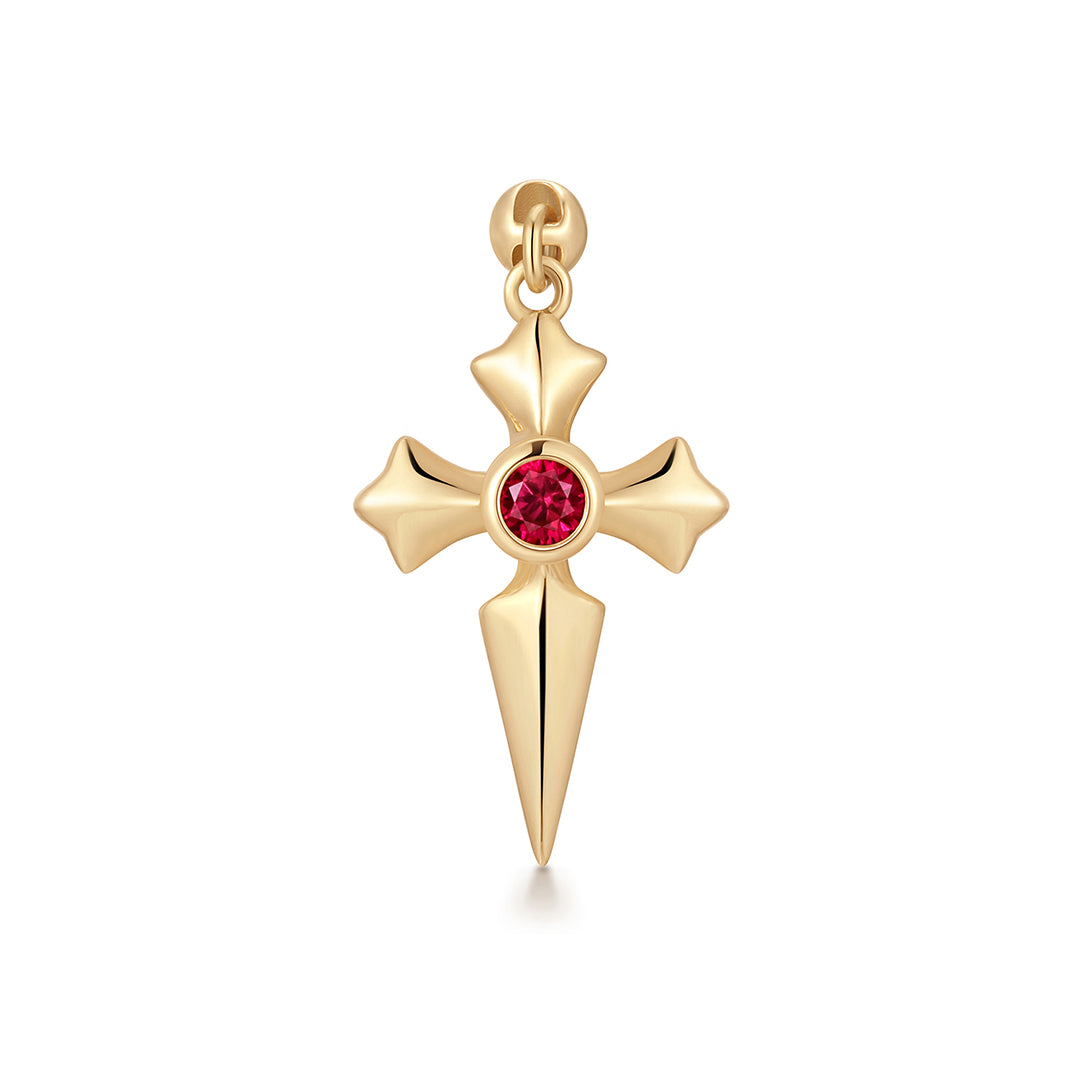 DOJA | Lab Grown Diamond & Ruby Dangle Cross Threadless Flatback Earring
