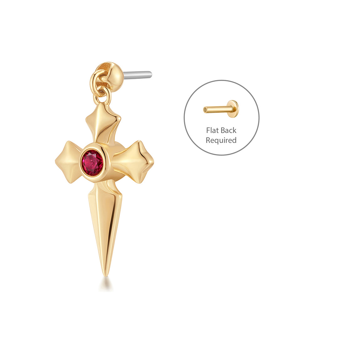 DOJA | Lab Grown Diamond & Ruby Dangle Cross Threadless Flatback Earring