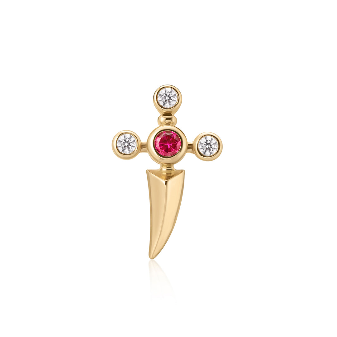PHINEAS | Lab Grown Diamond & Ruby Dagger Threadless Flatback Earring