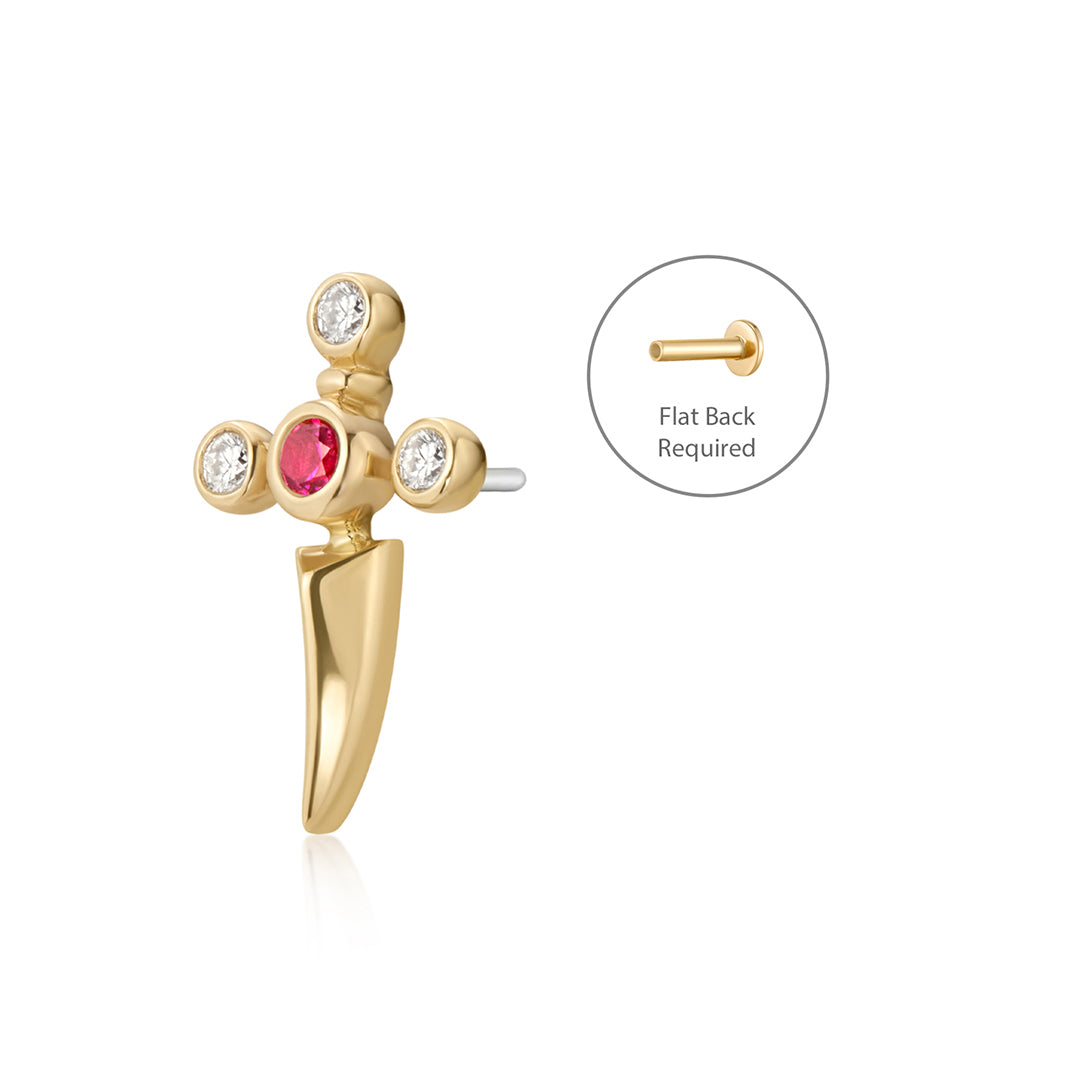 PHINEAS | Lab Grown Diamond & Ruby Dagger Threadless Flatback Earring