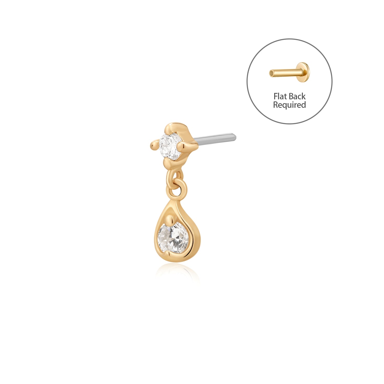 ECHO | Dangle Double Lab Grown Diamond Threadless Flatback Earring